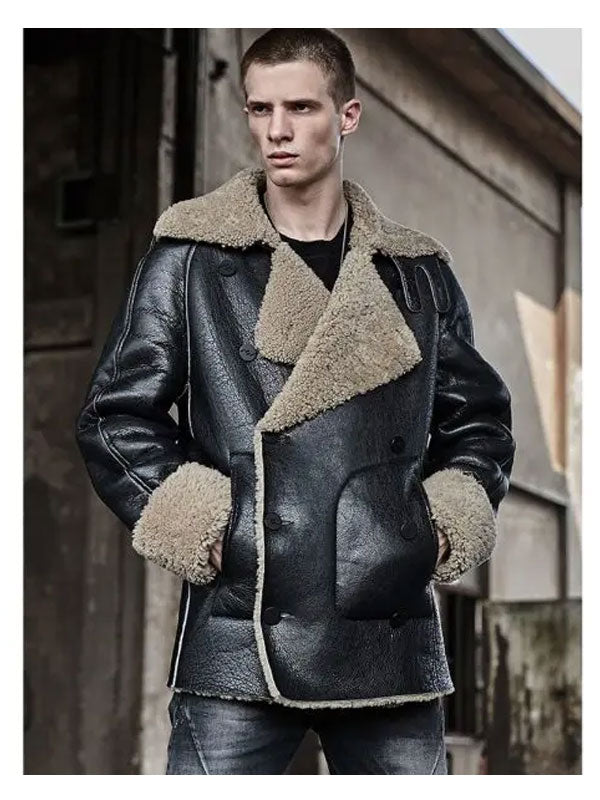 Men’s Shearling Short Fur Leather Jacket – Casual Thick Winter Coat
