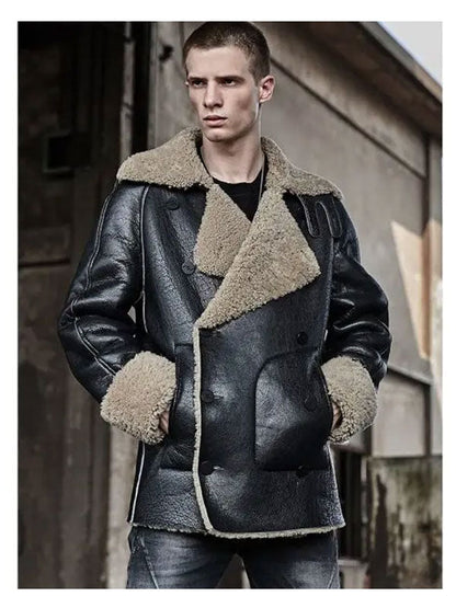 Men’s Shearling Short Fur Leather Jacket – Casual Thick Winter Coat