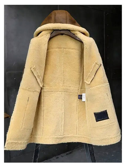Men's Hooded Sheepskin Shearling Leather Jacket