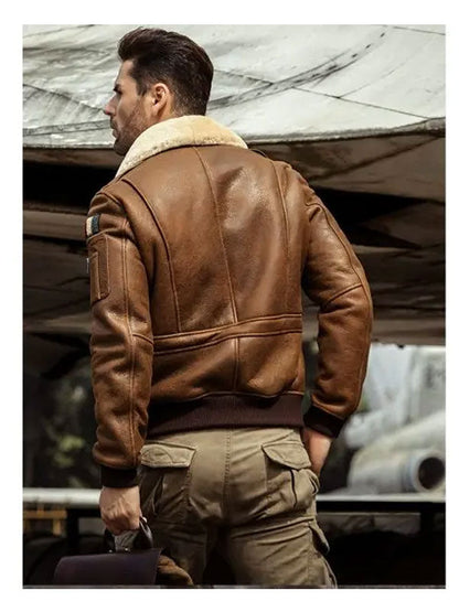 Men’s B3 Flying Leather Coat Embroidered Bomber Jacket