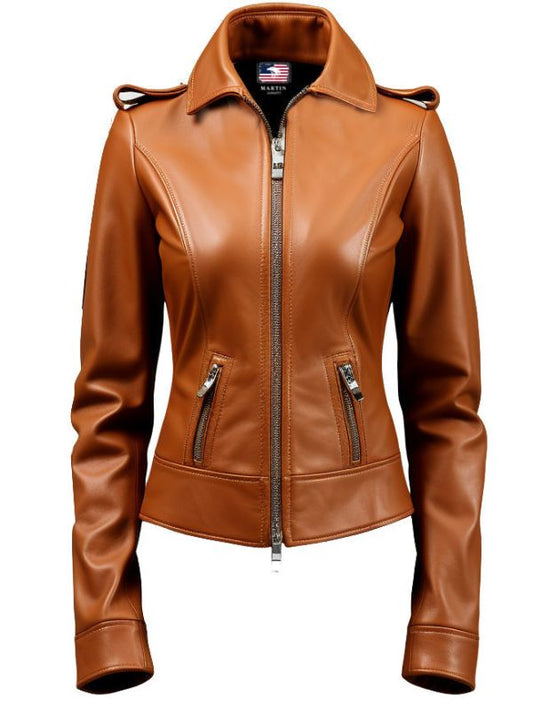 Slimfit Women Designer Brown Leather Jacket