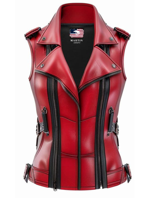 Sophie Red Leather Vest