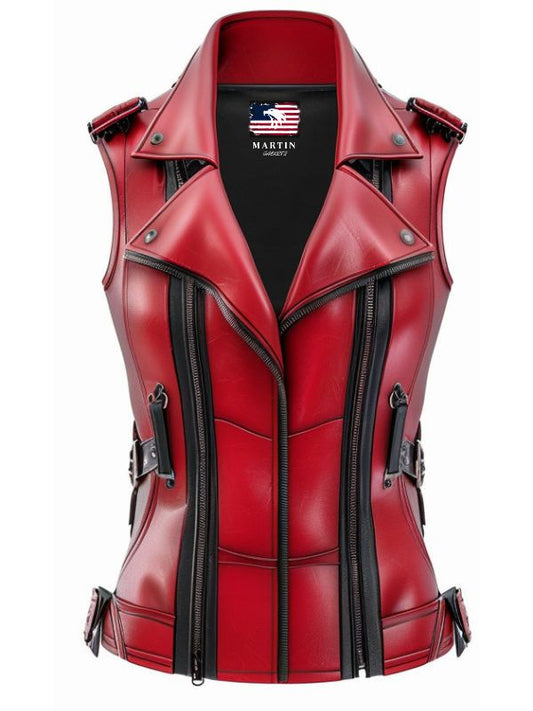Sophie Red Leather Vest