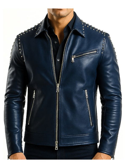 Theodore Blue Leather Jacket - Men Leather Jacket Blue