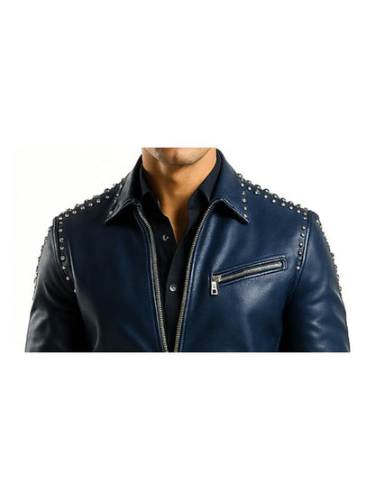 Theodore Blue Leather Jacket - Men Leather Jacket Blue