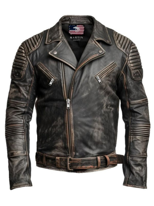 Vintage Brown Distressed Biker Genuine Leather Jacket