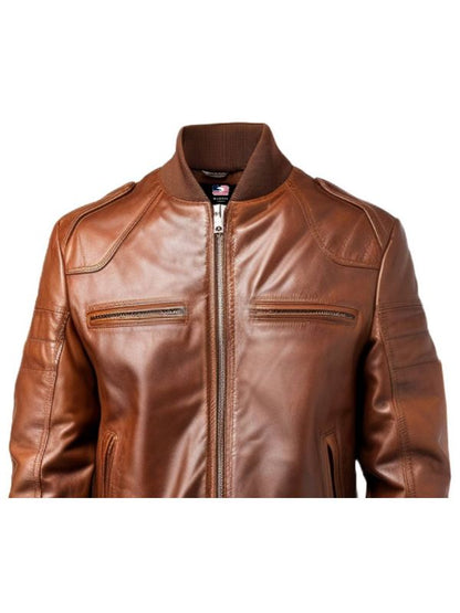Vintage Brown Genuine Leather Bomber Jacket