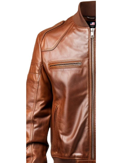 Vintage Brown Genuine Leather Bomber Jacket