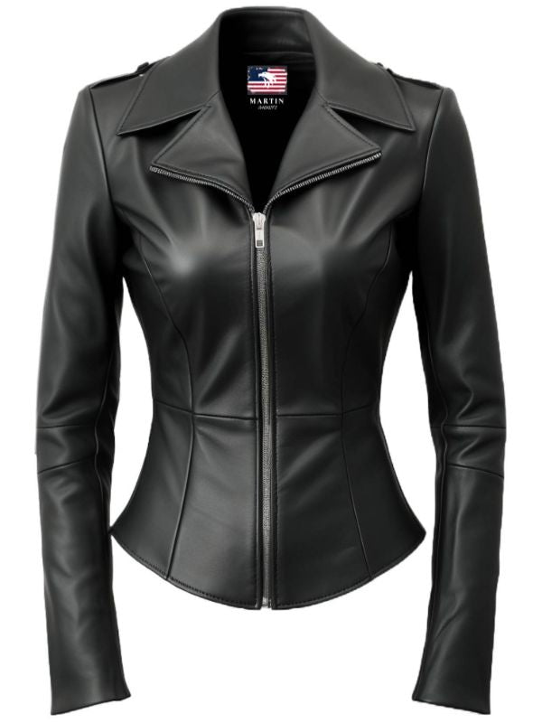 Women Black Asymmetrical Designer Leather Jacket