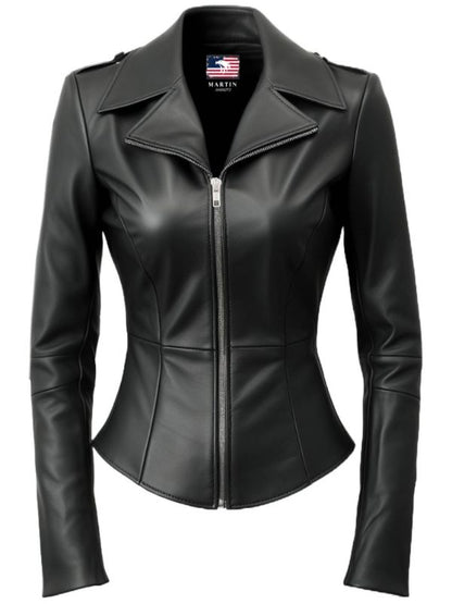 Women Black Asymmetrical Designer Leather Jacket