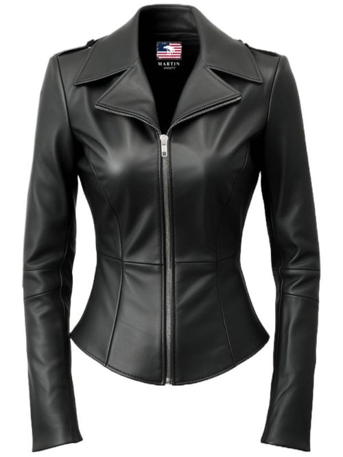 Women Black Asymmetrical Designer Leather Jacket