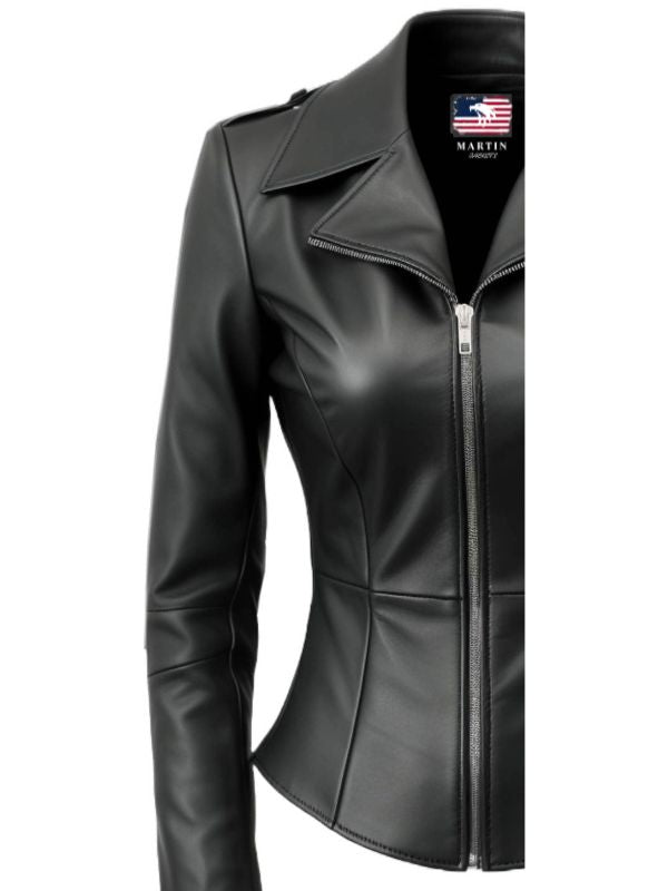 Women Black Asymmetrical Designer Leather Jacket