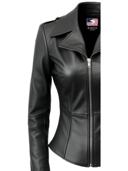 Women Black Asymmetrical Designer Leather Jacket