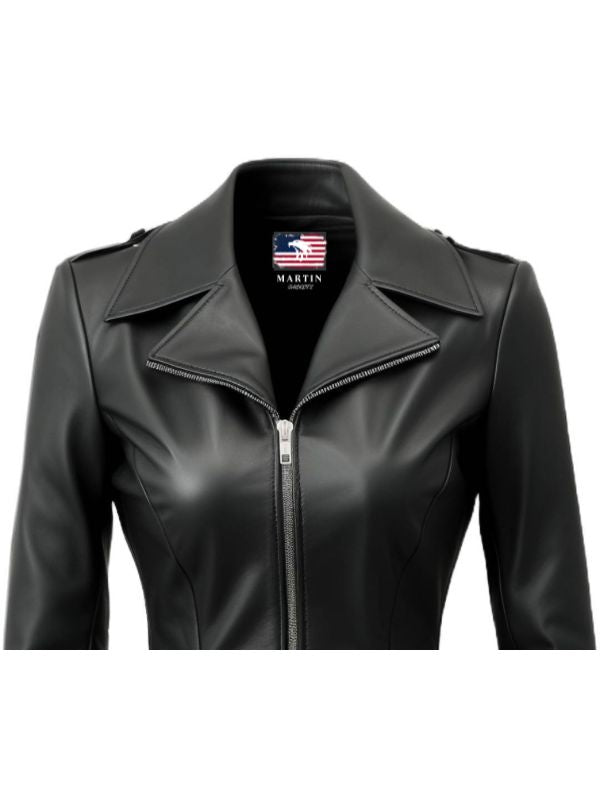 Women Black Asymmetrical Designer Leather Jacket