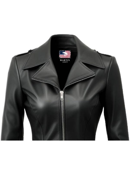 Women Black Asymmetrical Designer Leather Jacket