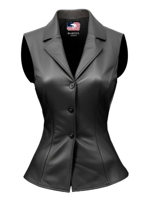 Women Black Casual Leather Vest
