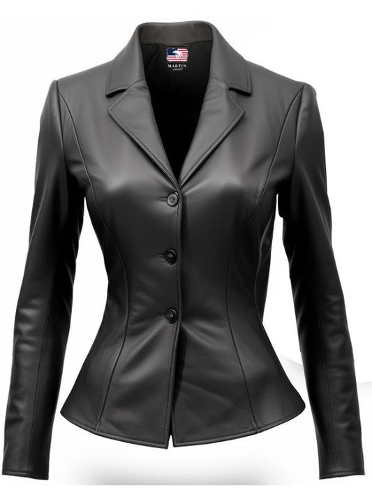 Women Black Leather Blazer - Women Leather Coat