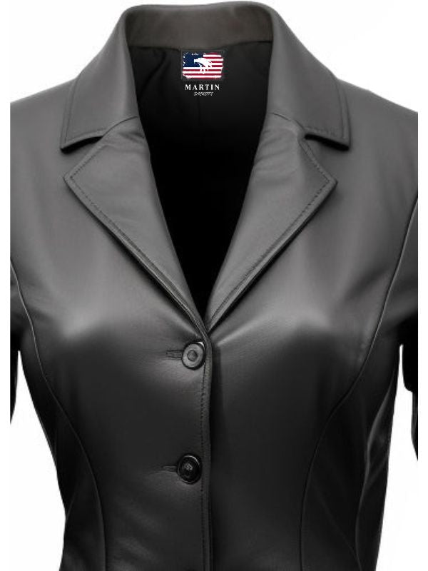 Women Black Leather Blazer - Women Leather Coat