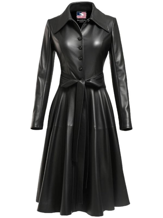 Women Black Leather Long Coat - Long Leather Coat