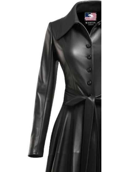 Women Black Leather Long Coat - Long Leather Coat
