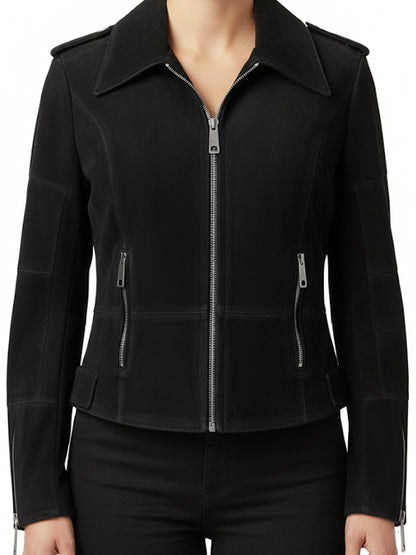 Women Black Suede Leather Jacket