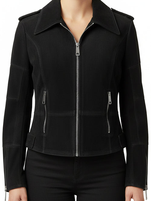 Women Black Suede Leather Jacket
