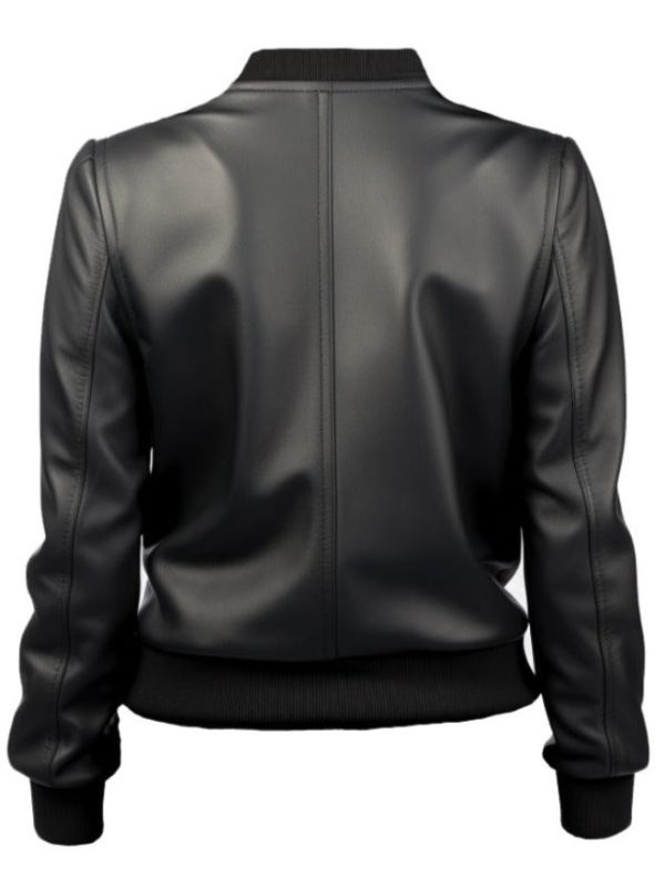 Women Bomber Leather Jacket- Black Leather Jacket for Women