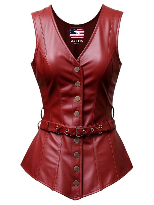 Women Burgundy Leather Vest