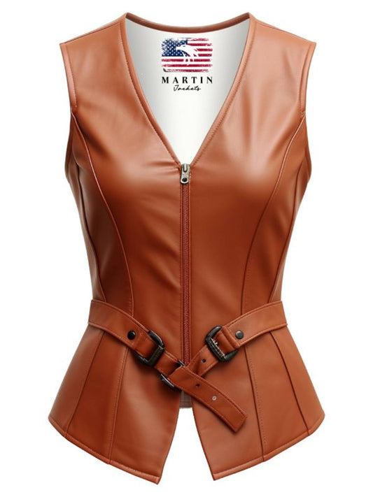 Women Classic Brown Leather Vest