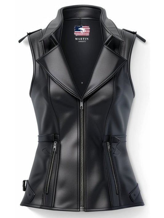 Women Stylish Black Leather Vest