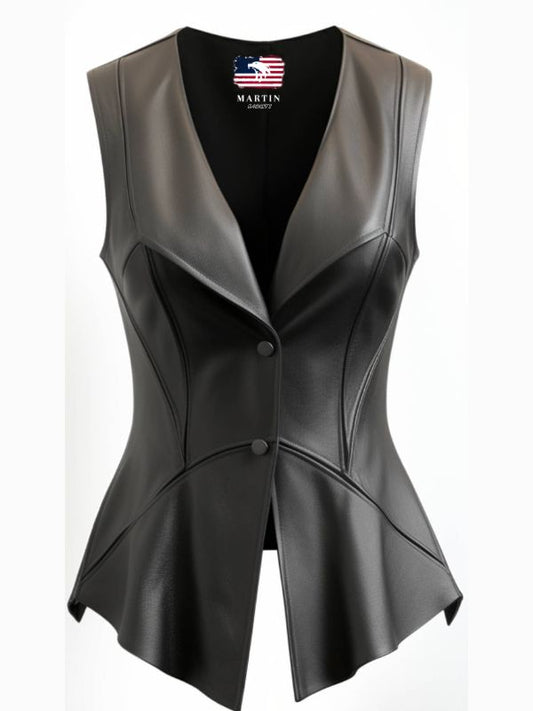Women Zester Black Leather Vest