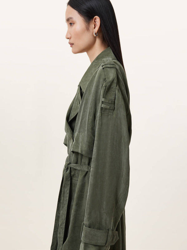 Shifting Gears 2025 Jenna Elfman Green Belted Trench Coat