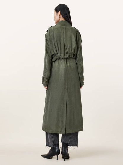 Shifting Gears 2025 Jenna Elfman Green Belted Trench Coat